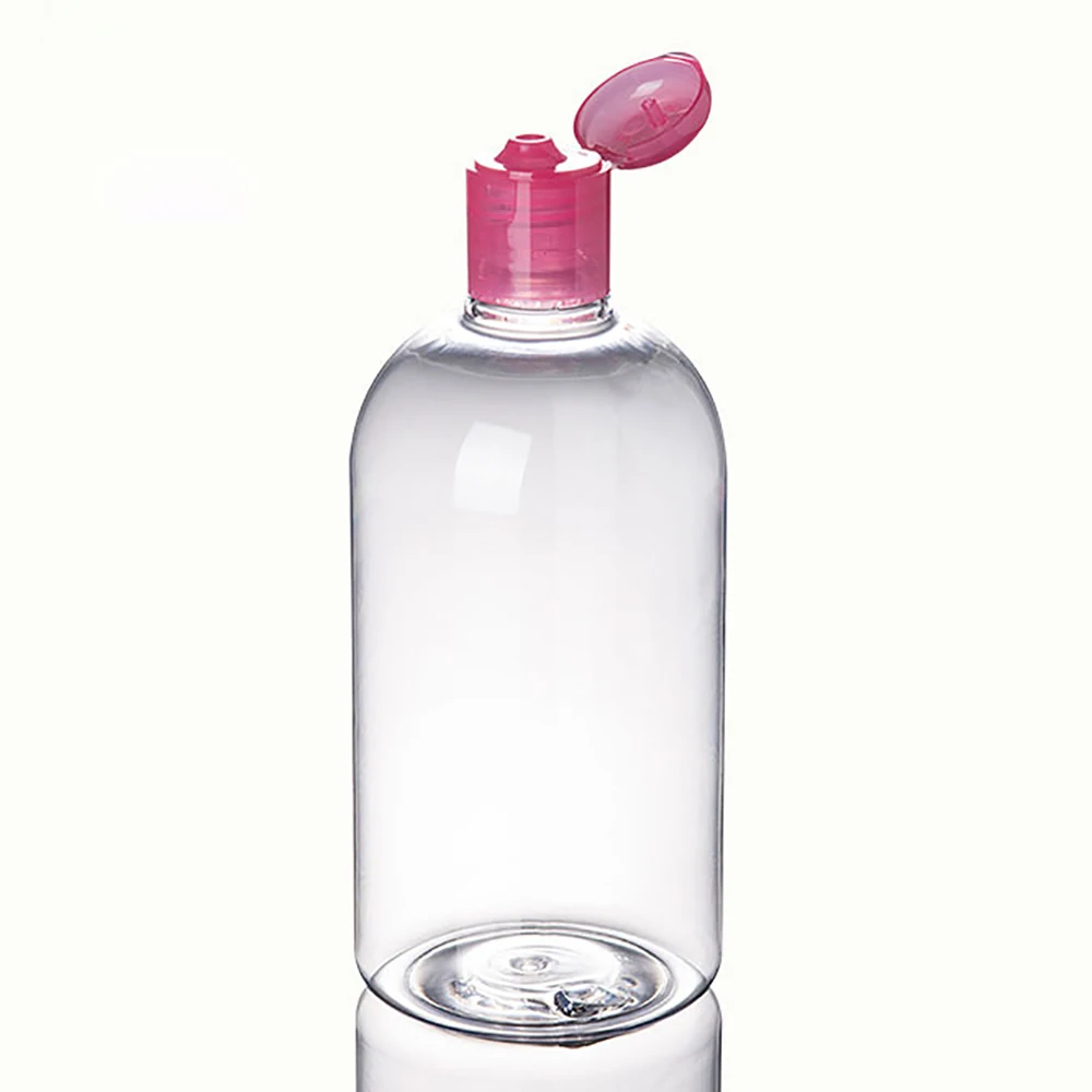 

Round 500ml Transparent Lotion Refillable Bottles PET Shampoo Emulsion Cosmetic Container With Flip Top Cap