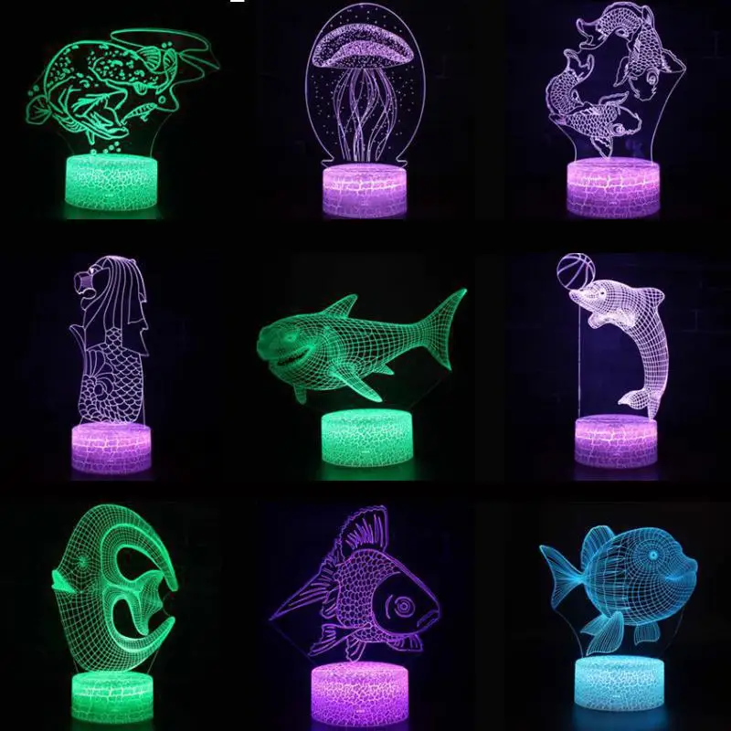 Shark 3d Led Lightnight Creative Shark Kids Table led Lamp Hologram Illusion Bedroom Living Room 7 Colors Usb Led Light Lamp