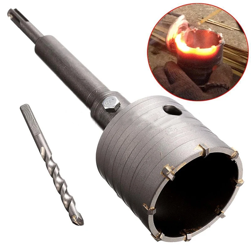 65mm x Concrete Drill Bit Wall Hole Saw Cutter Set Brick Cement Stone 200mm Rod