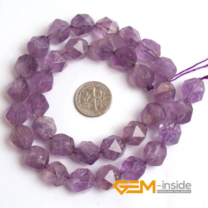 Natural Stone Purple Amethysts Faceted Polygonal Round Beads For Jewelry Making Strand 15 inch DIY Bracelet Necklace Making Bead