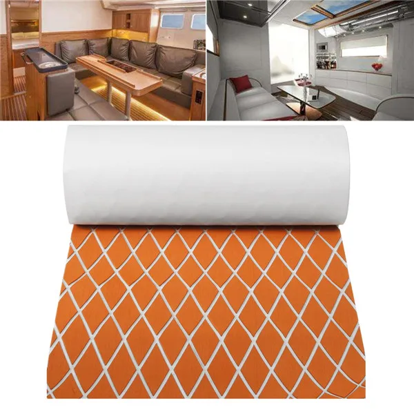 600MM*1900MM*6mm Self-Adhesive Foam Teak Decking EVA Foam Marine Flooring Faux Boat Decking Sheet Marine Orange White