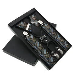 Men's Suspenders 4 Clip Cashew Pattern Suspenders Personalized Groomsmen Man For Pants Mens Trouser Strap Fashion Adjustable