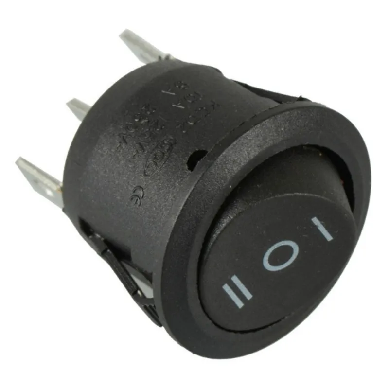 10Pcs 23mm Round Black 3 Pin 3 Position 10A 125V 6A 250V AC  SPDT ON-OFF-ON Rocker Switch Snap-in