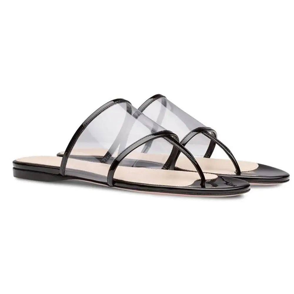 Transparent PVC Flat Slippers Women Slide Thong Sandals Flip Flops Summer Casual Shoes Ladies Clear Slides Large Size 2024