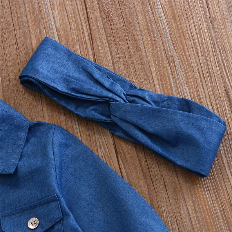 Summer Girl Clothing Baby Girl Clothes Sets Denim Shirt Top +Tutu Skirts+Headband 3pcs Outfits Sets 0-5T