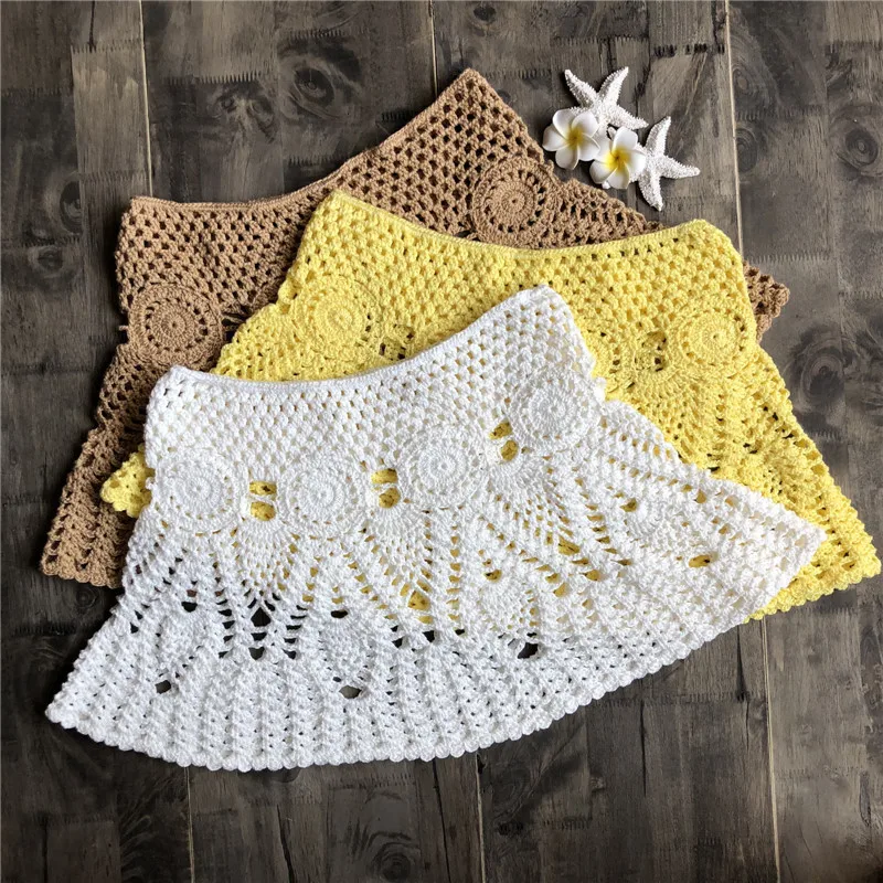 2021 New Sexy Crochet Beach Skirt Cotton Swimsuit Fused Skirt Casual Beach Running Lace See Through Slim Mini Skirts