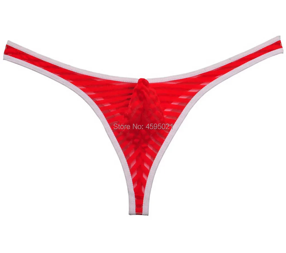 Men See-through Thong Mesh Stripe Jockstrap Micro T-back Underwear Male Border G-string Pants