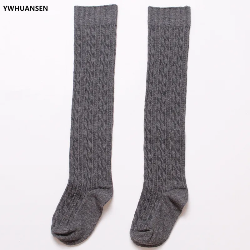 YWHUANSEN Girls\' School Uniform Knee-High Sock Cable-Knit Children\'s Long Sock Fashion Kniekousen Kinderen Solid Color Kids Sock