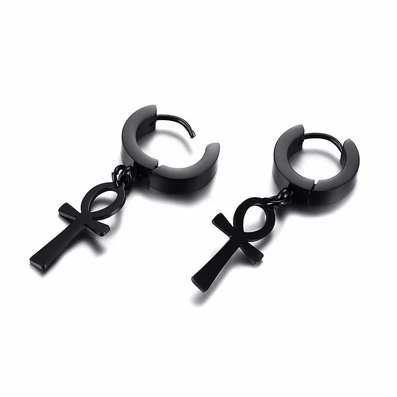 ANKH HUGGIE EARRINGS STAINLESS STEEL EGYPTIAN CROSS DROP EARING FOR MEN WOMEN EGYPT JEWELRY