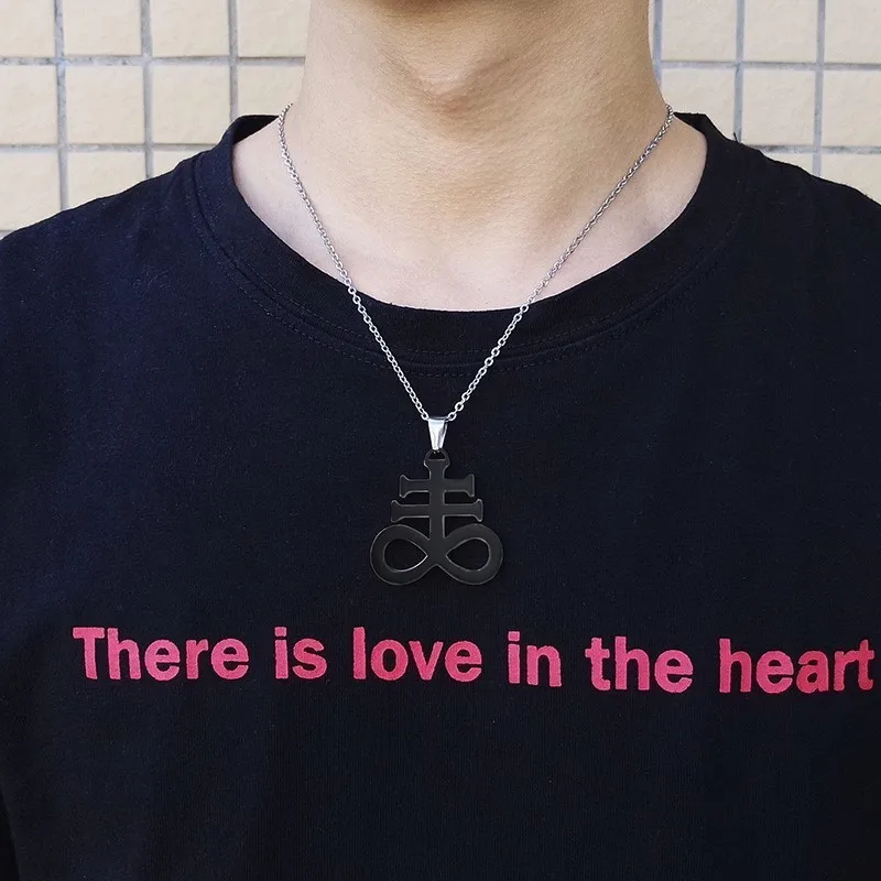 Sulfur Leviathan Cross Sulphur Pendant Necklace for Men Stainless Steel Church of Satan Satanic Inverted Crucifix Male Jewelry