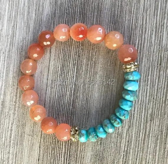 Boho Chic Imperial Jasper Faceted Sunstones Stretch Stacking Bracelet