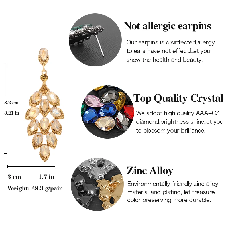 VEYO Wheat Spike Shape Champagne And White Two Color Luxury Elegant Rhinestone Crystal Drop Earrings for Women Fashion Jewelry