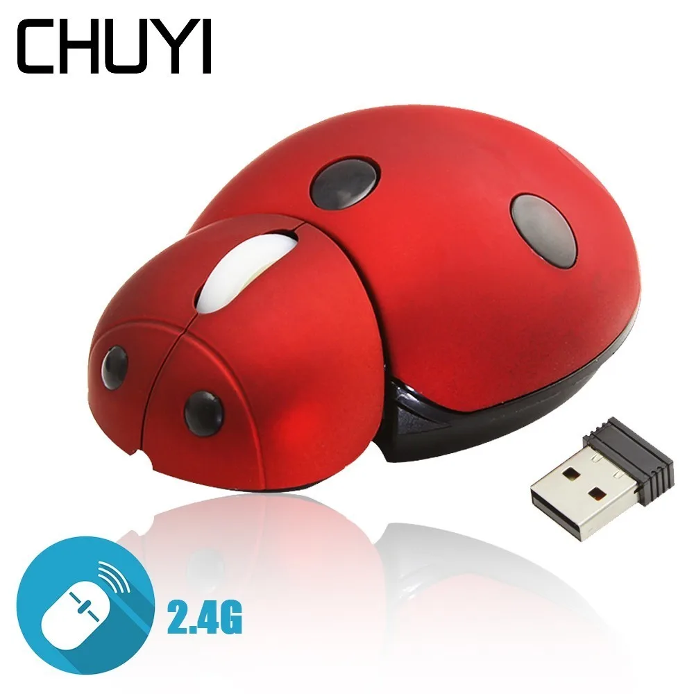 

CHUYI Wireless 2.4G Mini Ladybug Mouse Cute Usb 3000 DPI Laser 3D For Kids Gift Laptop Pc