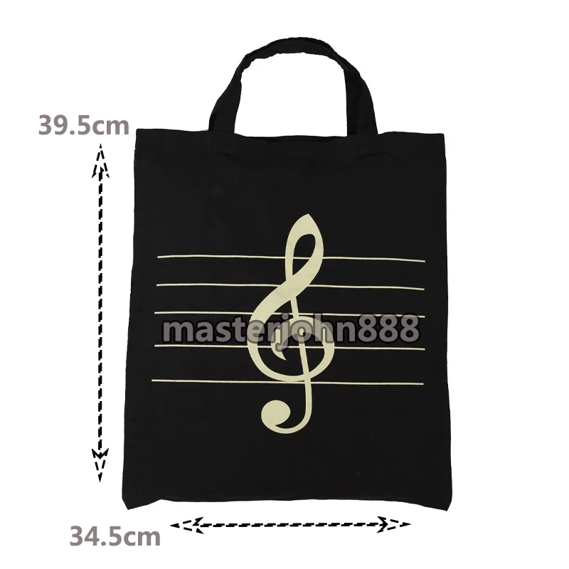 Music Topic Piano Music Note Treble Clef Cotton Bag Hand Bag Shopping Bag White/Black