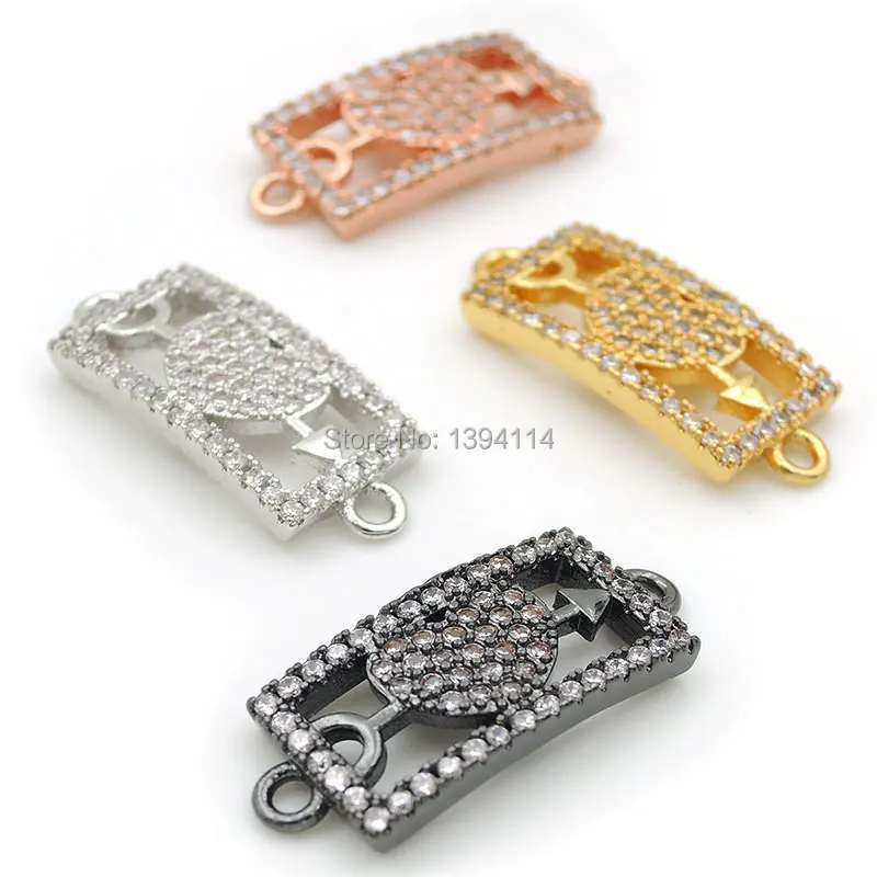 22*9*2mm Micro Pave Clear CZ Arc Rectangle Connector With Arrow And Heart Fit For Women As DIY Bracelets Accessory