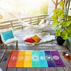 Top Polyester Bohemia Wall Hanging India Mandala Blanket 7 Chakra Colored Tapestry Rainbow Stripes Travel Beach Yoga Mat15