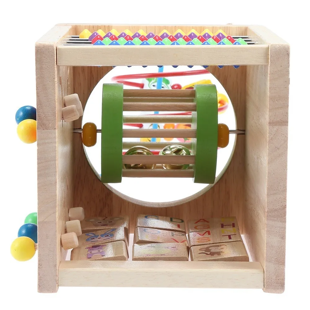 6 in 1 Holz Perle Maze Aktivität Cube Natürliche Aktivität Spielzeug Frühen Lernen Pädagogisches spielzeug Kinder Math Um Buchstaben Uhr