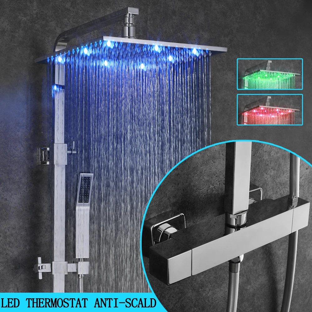 SKOWLL صنبور دش المطر Led دش رئيس صنبور مجموعة الحمام جدار جبل دش تركيبات مع يده، كروم مصقول SK-9108