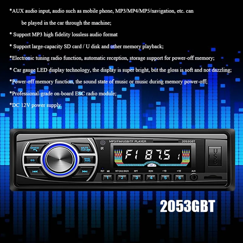 1 Din Car Stereo Aux-in   Car Radio Bluetooth FM Turner Support USB/SD/MMC Card Reader OLED color Screen Car MP3 Player 12V