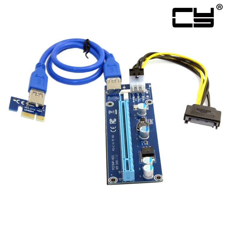 

Chenyang PCI-E 1x to 16x Mining Machine Enhanced Extender Riser Board Adapter with USB 3.0 Cable & SATA 15Pin-6Pin Power Cable