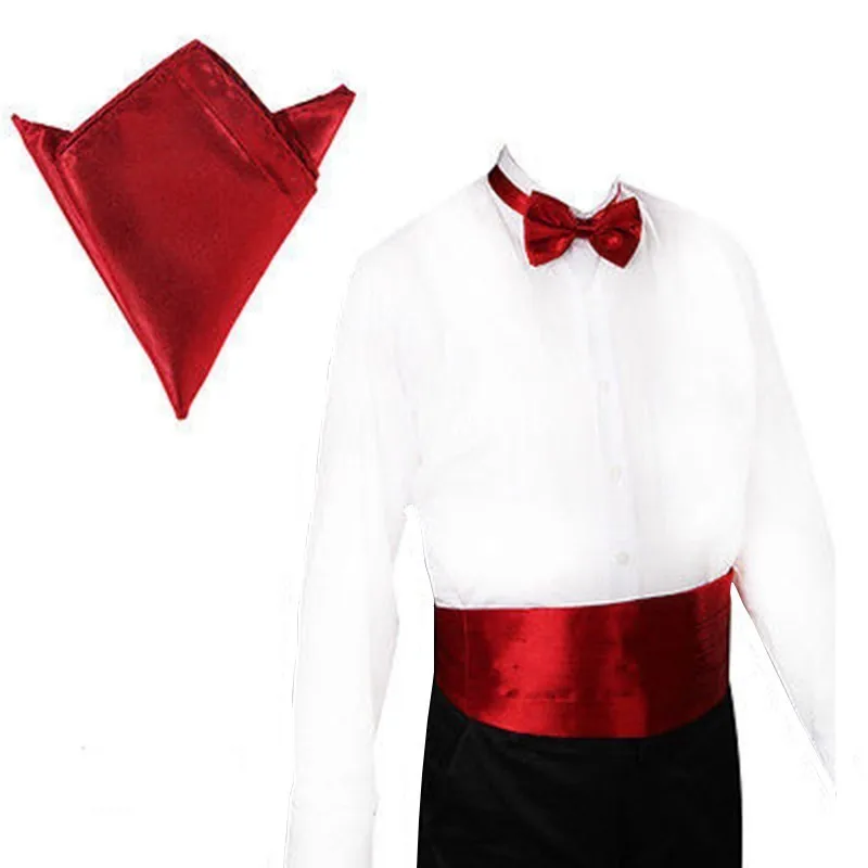 Festa formal masculina Cummerbund conjuntos, gravata borboleta, smoking quadrado de bolso, Cummerbunds cinto, casamento