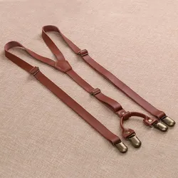 Vintage Mens Suspender Brace Male Strap Clip For Women Cowhide Wild Leisure Casual Belt Skirt Leather Suspenders