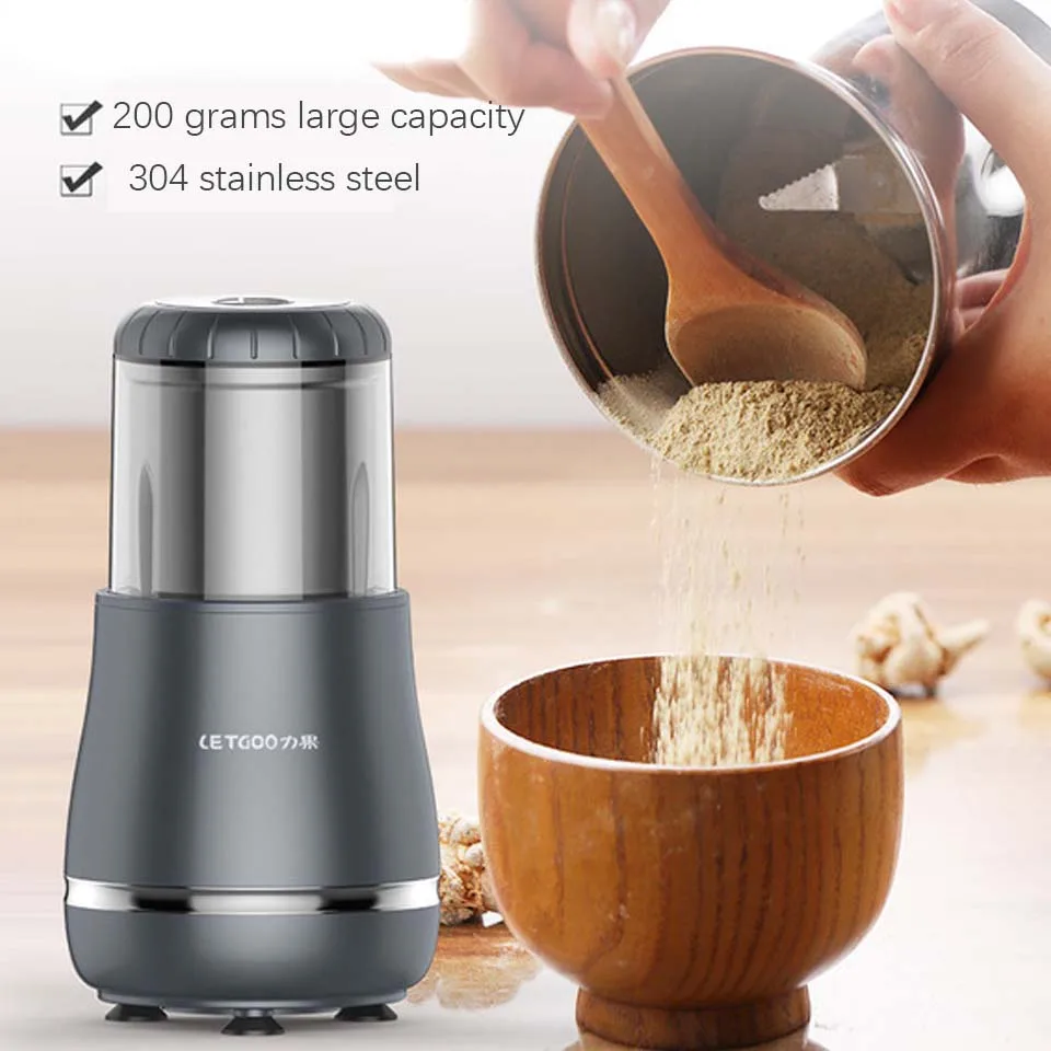Moulin à café électrique de grande capacité, 200g, pour sel et poivre, appareil puissant pour grains, épices, grains, haute vitesse