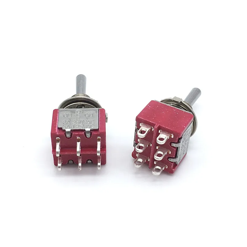 2pcs Mini Latching/Reset Toggle Switch T80-T ON ON/ON OFF ON 6 pins DPDT 2/3 Position  3A/250V 5A/125V 6mm