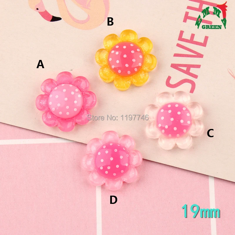 Kawaii Sunflower Flatback Resin Cabochon 10pcs 19mm Fashion Pastel Shiny Flat Back Flower For DIY Phone Home Hair Bow Deco