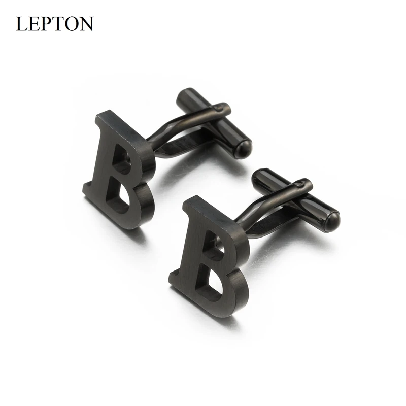 Lepton Stainless steel Letters Cufflinks for Mens Black & Silver Color Letters B of alphabet Cuff links Men Shirt Cuffs Button