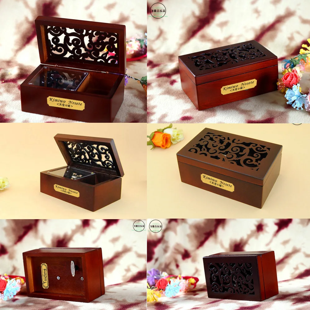 Creative Hollow Cover 18-Note Silver Movement Wind-up Wooden Musical Box with Gift Box,Mini Size Musical Gifts for Woman