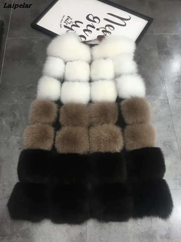 Faux Fur Coat Autumn/Winter New Luxury Faux Fur Ladies Vest Long Thick Contrast Color Sleevele Female Jacket casaco feminino