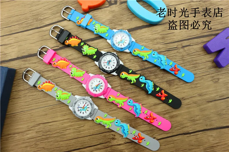 NAZEYT-Reloj de dibujos animados en 3D para niños y niñas, pulsera de cuarzo con correa de silicona y dinosaurio, regalo para estudiantes