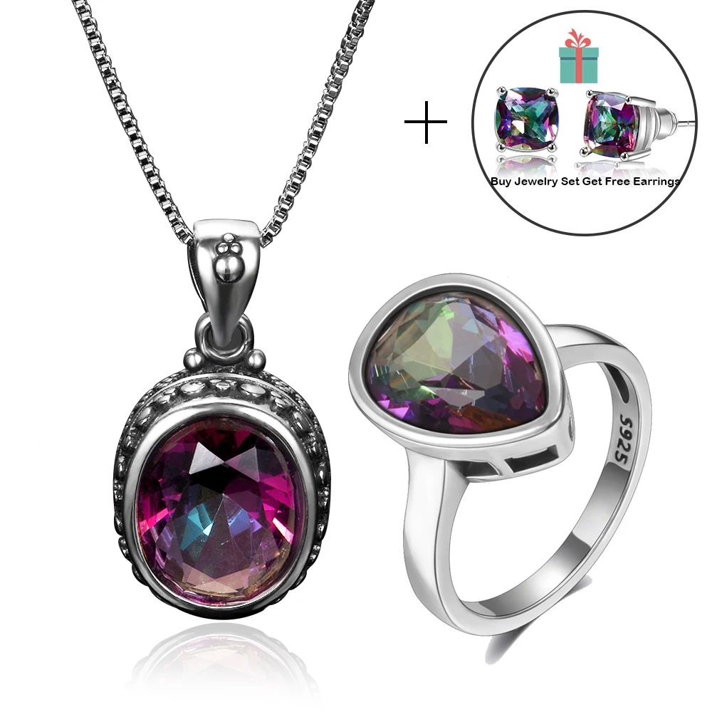 Top Brand Romantic Original 925 Sterling Silver Topaz Pendant Ring Jewelry Sets For Women Gemstone Wedding Jewelry Set With Gift