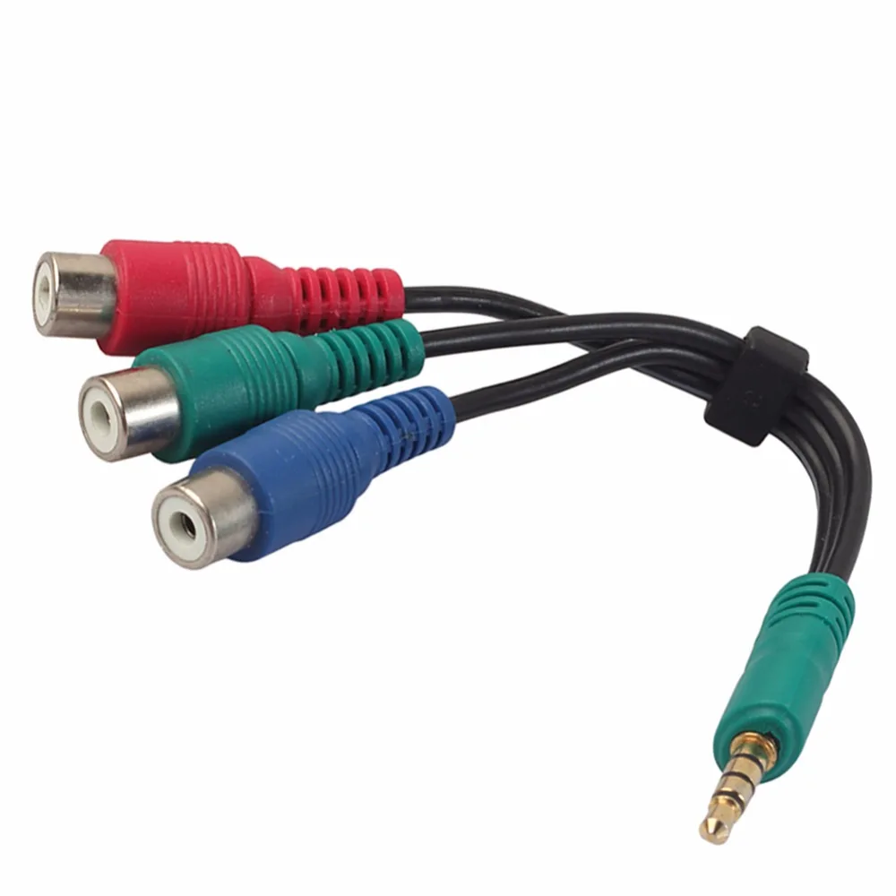 3.5mm Video Cable 4-pole AUX Male to Component YPbPr 3 RCA Female Adapter Green Blue Red 3-RCA External Line For Samsung TV PC