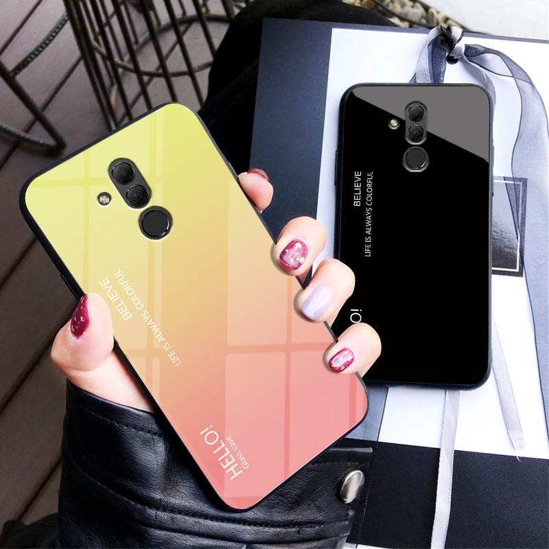 Huawei Mate 20 Lite Case Tempered Glass Cover for Huawei Mate 20Lite Colored GLass Back Cover with Soft Frame for Mate20 Lite