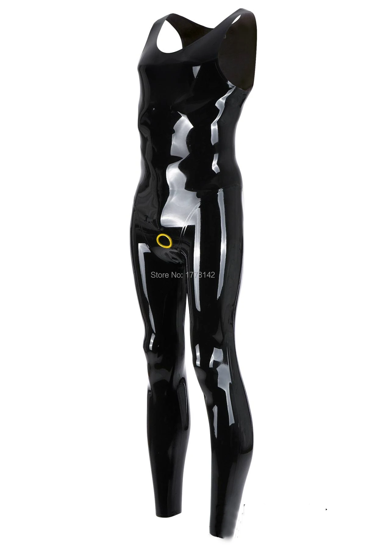 

Latex Catsuit Men Sleeveless Neck Entry Latex Unitard Ring Crotch Hole Customized