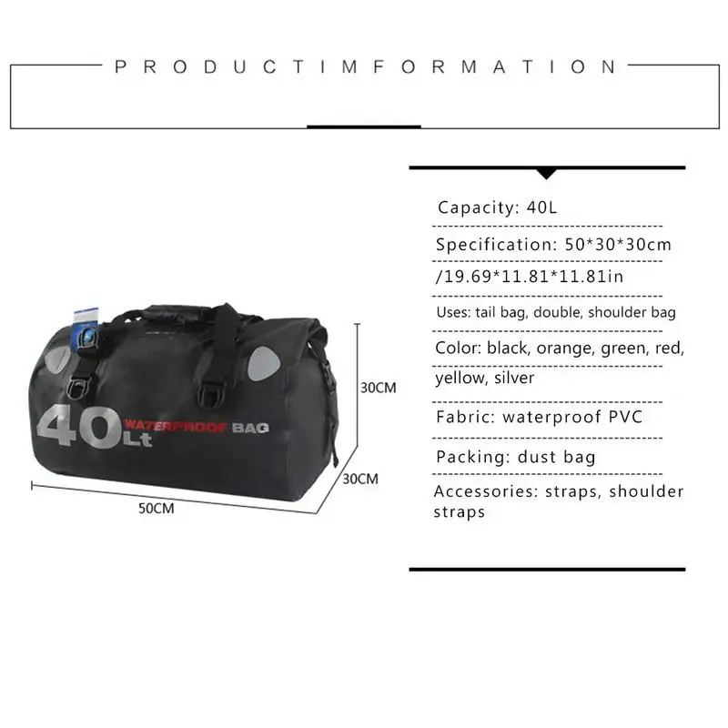 Motorcycle Back Seat Bag Waterproof Plastic Tail Bag Travel Handbag Luggage Bag Large Capacity 40L Rear Seat Tote