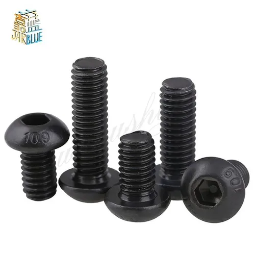 Imagen 2 del producto 10 piezas 0 # -80 2 # -56 4 # -40 6 #   8 #   10 #   Unc American Standard Grade 10,9 Tornillo de cabeza redonda con casquillo hexagonal negro Pernos hexagonales con cabeza de seta