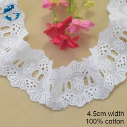 4.5cm Cotton White Embroided Lace Ribbon Dolls Trim Fabric DIY Wedding Accessories Supplies African French Lace Applique #3536