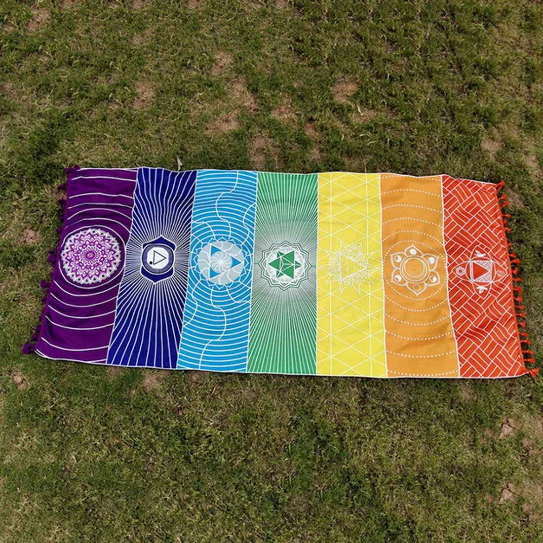 Top Polyester Bohemia Wall Hanging India Mandala Blanket 7 Chakra Colored Tapestry Rainbow Stripes Travel Beach Yoga Mat15