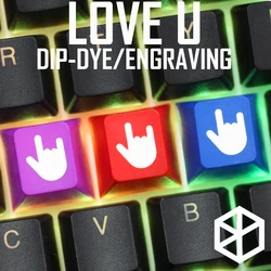 Novelty cherry profile dip dye sculpture pbt keycap for mechanical keyboard laser etched love you hand r1 1x purple red blue