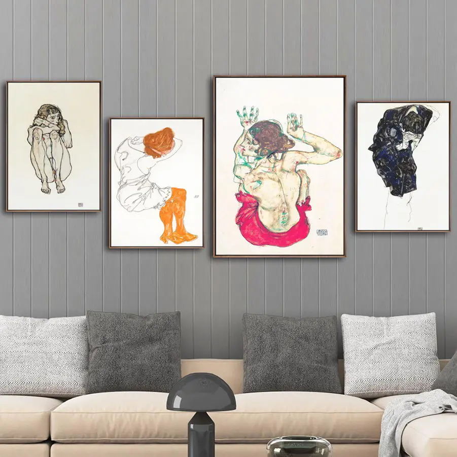 Home Decoration Poster Prints Wall Art Canvas Painting  Picture  Cuadros Decoracion Salon Egon Schiele Figure Paintings