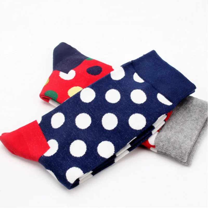 Men Socks Circle Point Colorful Fashion Hit Color Harajuku Happy Cotton Funny Skate Hip Hop Black Street Style Male Dress Socks