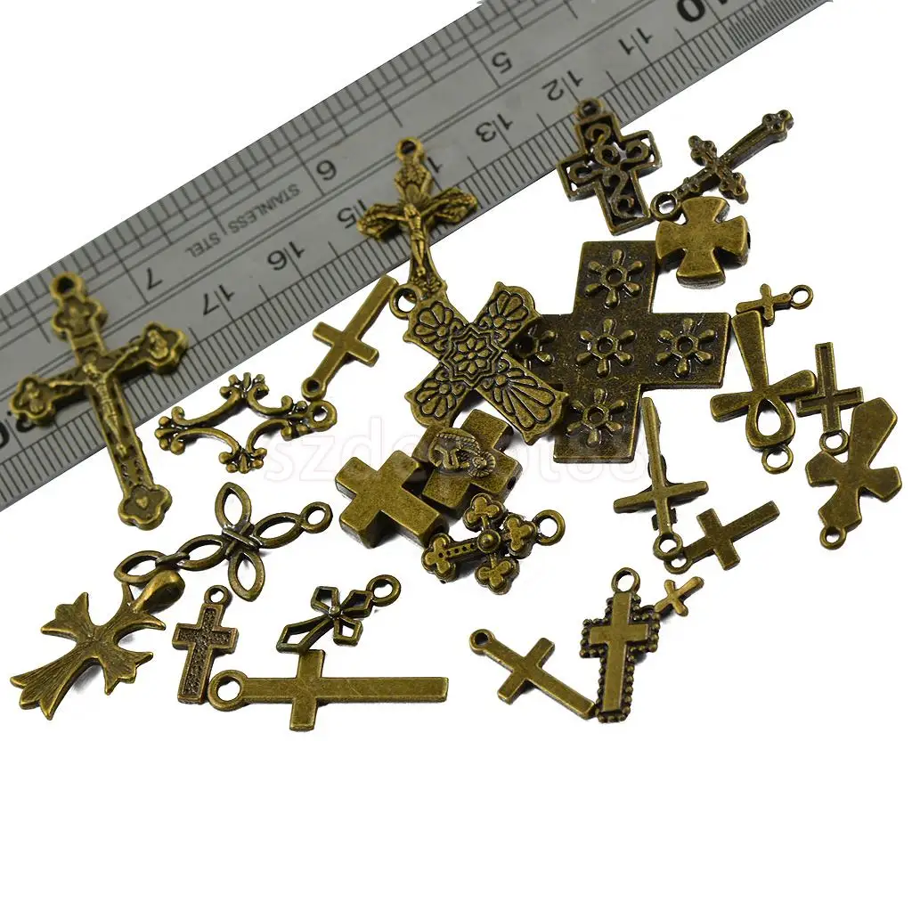 50pcs Assorted Lots of Antique Bronze Cross Charms Pendants Jewelry Making