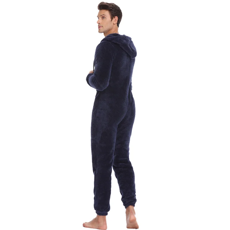 Mono de punto de lana de peluche para hombre, ropa de dormir esponjosa, pijama de una pieza, monos con capucha, cálido, invierno