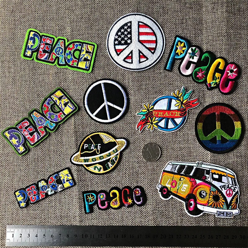 PGY Peace Letter Embroidery Patches Round Colorful Gay Pride Appliques for clothing Iron On Love Car Badges 3D Diy Coats Decor