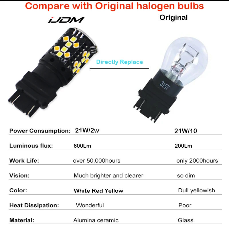 iJDM No Hyper Flash Car 3157 led Canbu P27/5W P27/7W T25 LED Bulbs For  Ford F-150 F-250 F-350 Turn Signal Light and DRL Bulbs