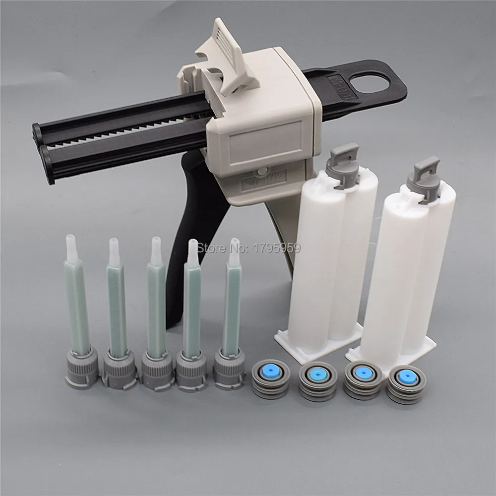 50ml AB colla per pistola per colla 1:1 pistola per calafataggio manuale adesiva con 2 pezzi 50ml 1:1 cartuccia vuota a doppio barilotto e 5 pezzi 1:1 ugello di miscelazione