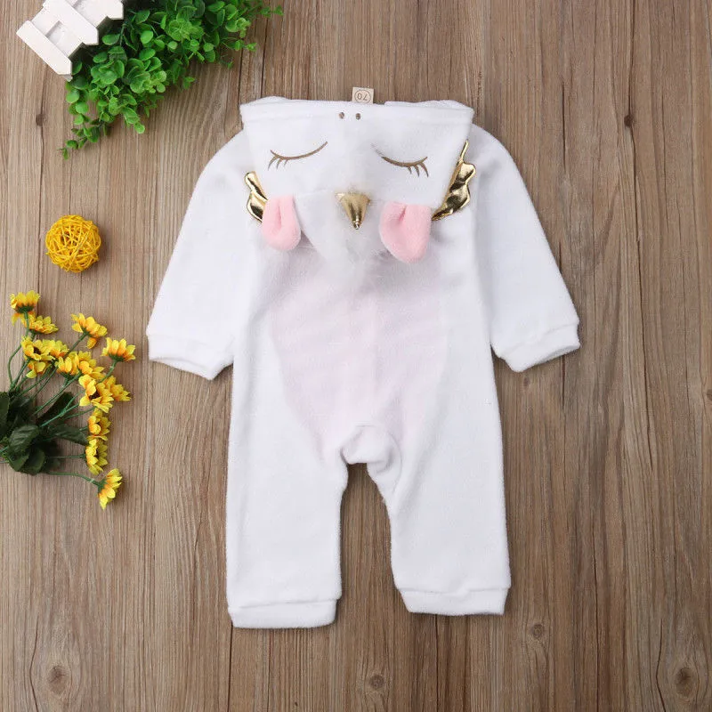 0-24M Newborn Kid Baby Boy Girl Clothes Cute Unicorn Flannel Hooded Romper Elegant Cotton Princess Jumpsuit lovely party Outfit